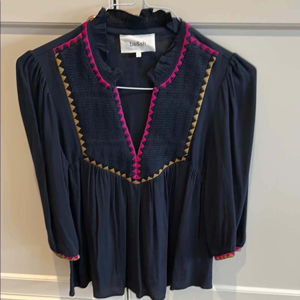 ba&sh Blue and Pink Embellished 3/4 Sleeve Blouse